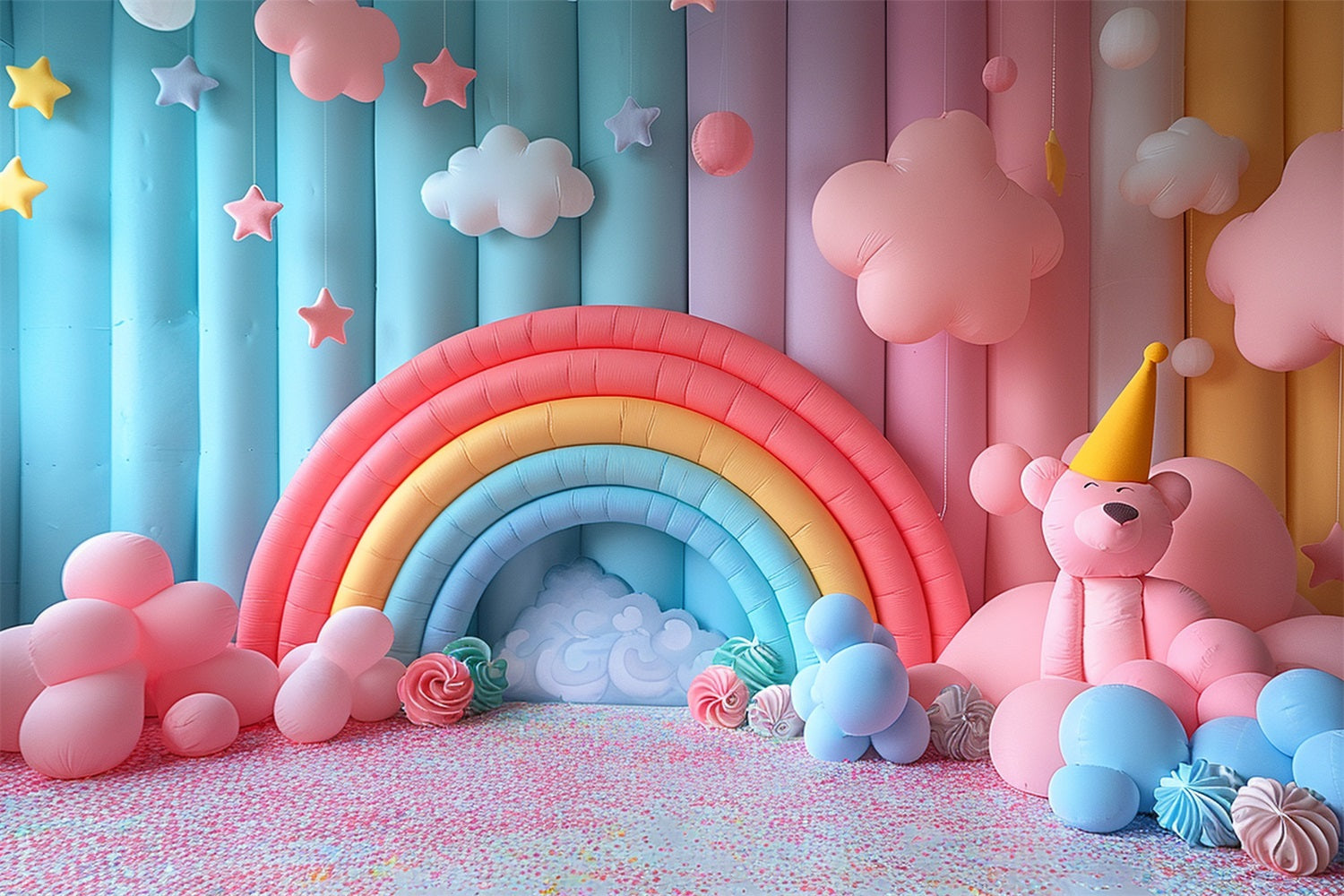 Soft Boho Colorful Rainbow Balloon Arrangement Backdrop UK BRP10-103