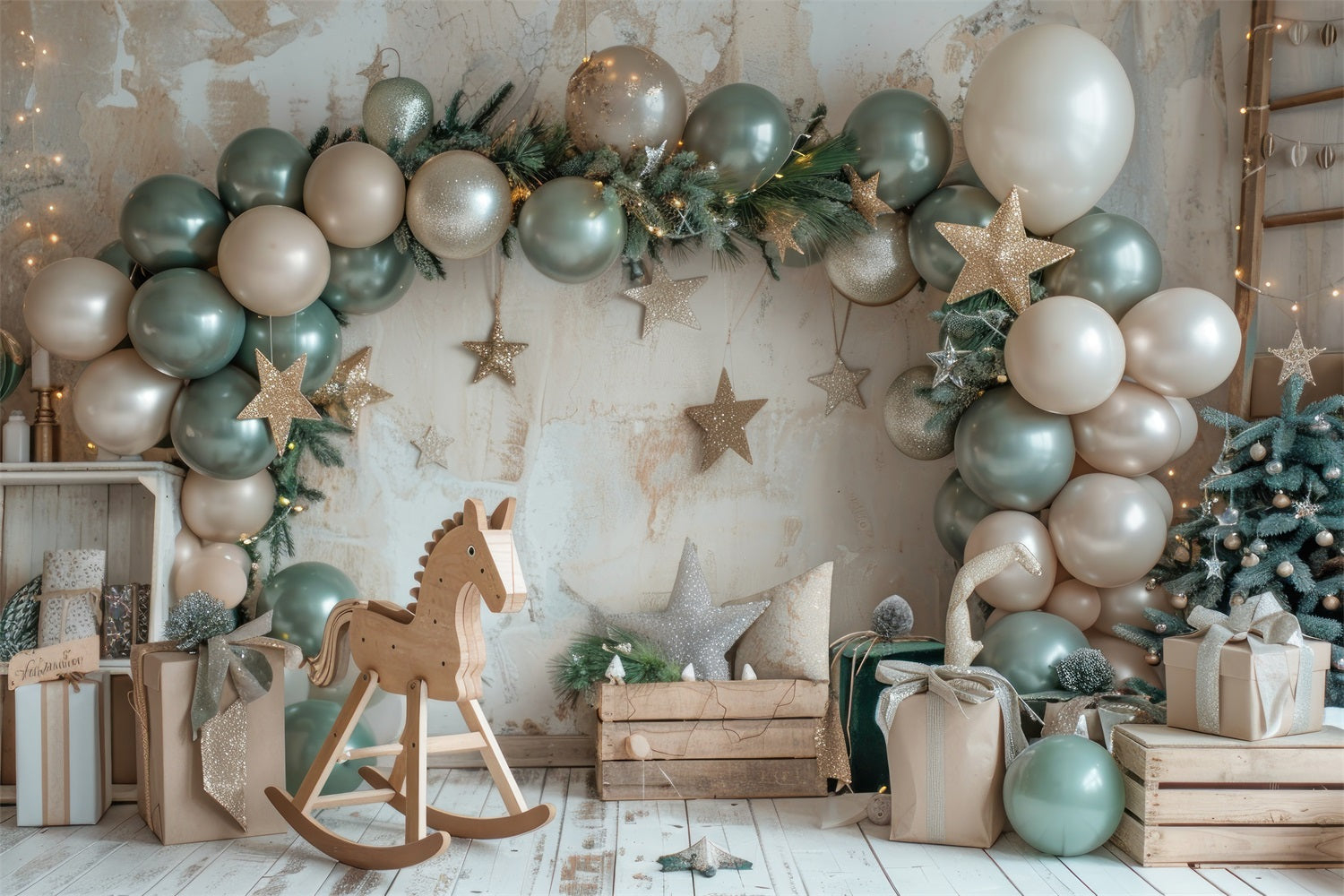 Botanical Rocking Horse Balloon Garland Backdrop UK BRP10-109