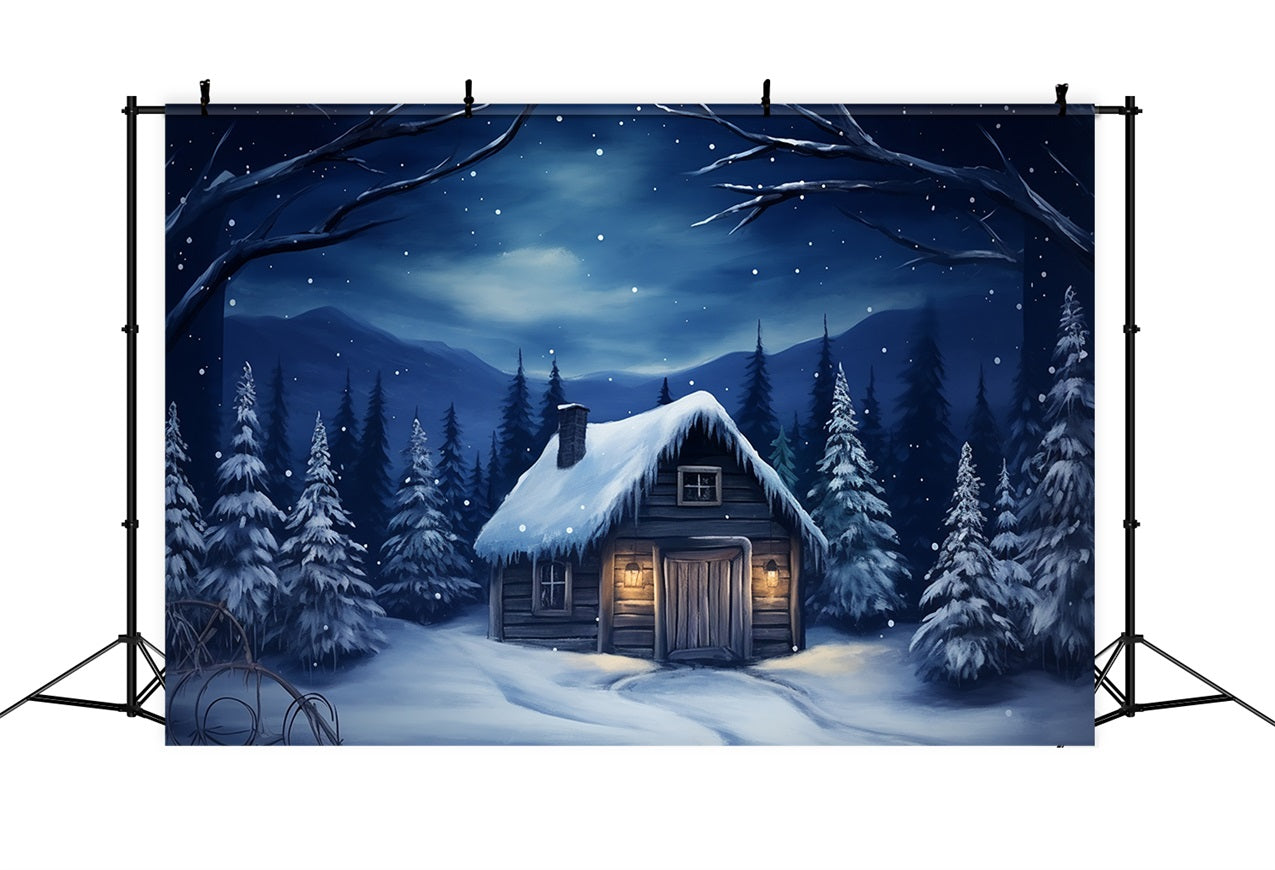 Winter Rustic Mountain House Under Snowy Sky Backdrop UK BRP10-11