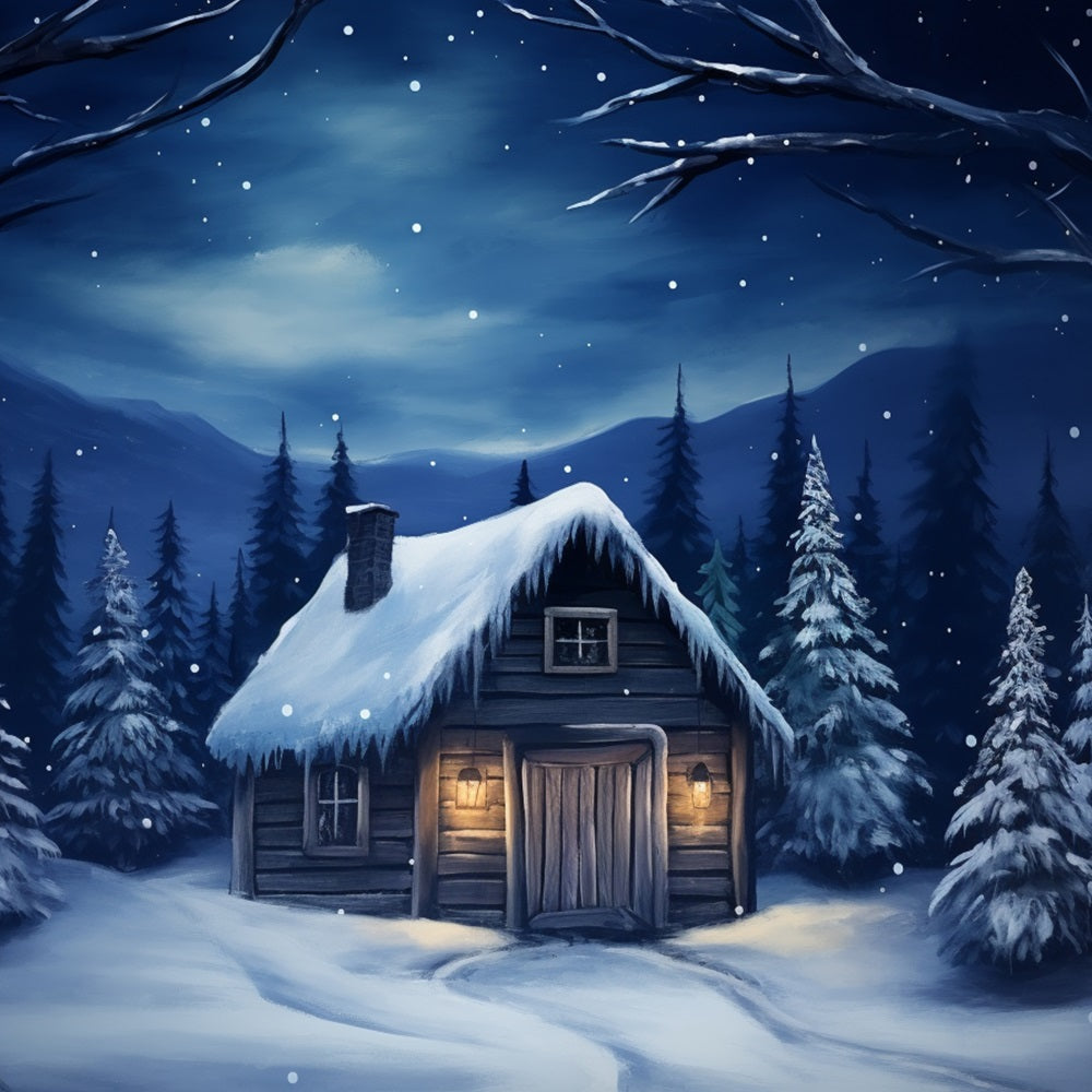 Winter Rustic Mountain House Under Snowy Sky Backdrop UK BRP10-11