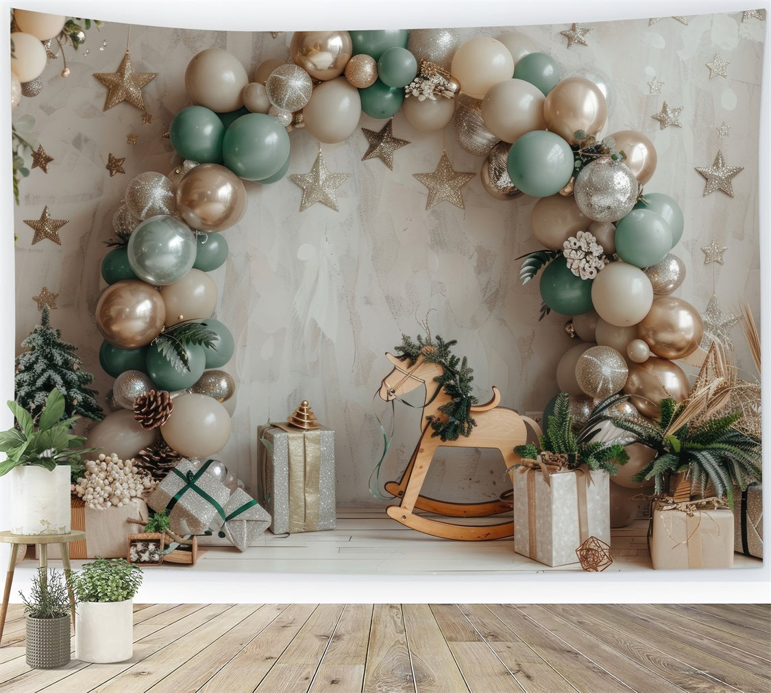 Rocking Horse Festive Balloon Arch Boho Backdrop UK BRP10-110