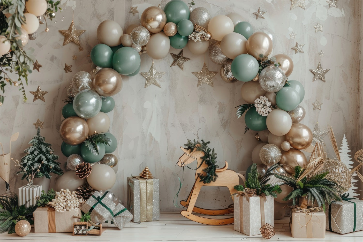 Rocking Horse Festive Balloon Arch Boho Backdrop UK BRP10-110