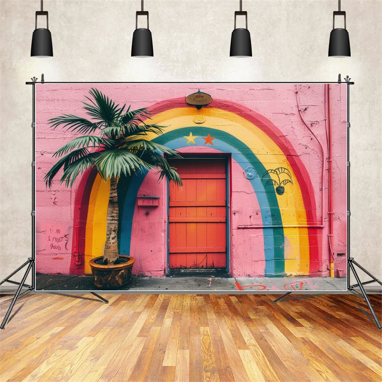 Rainbow Wall Tropical Palm Mural Boho Backdrop UK BRP10-111