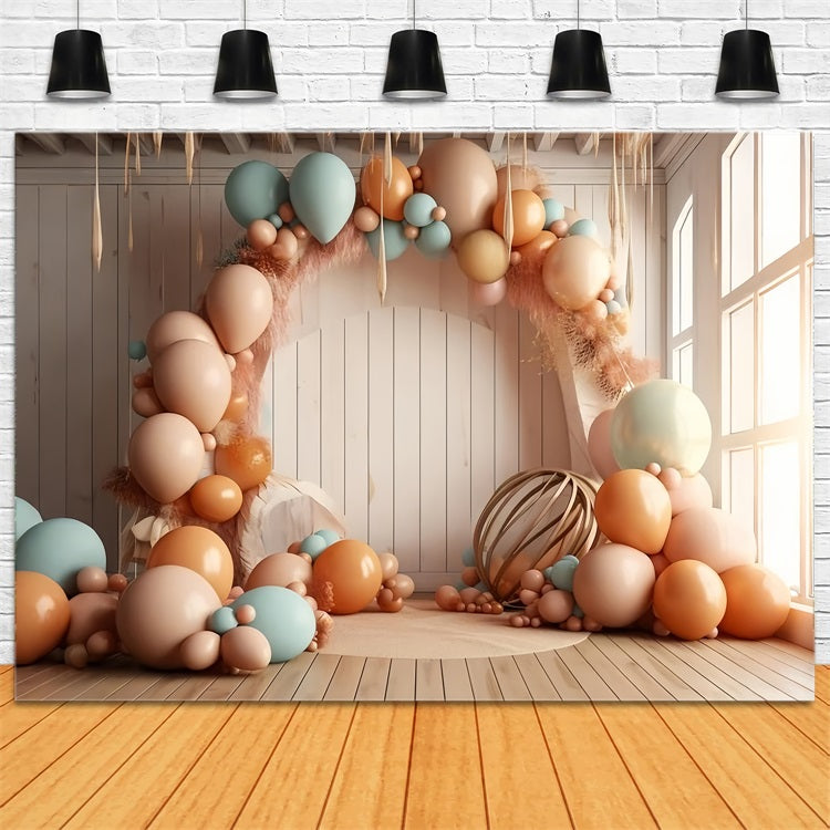 Cozy Boho Balloon Arch Warm Tones Backdrop UK BRP10-113