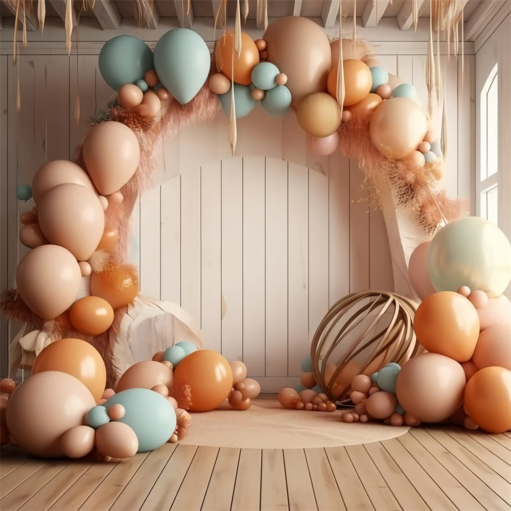 Cozy Boho Balloon Arch Warm Tones Backdrop UK BRP10-113