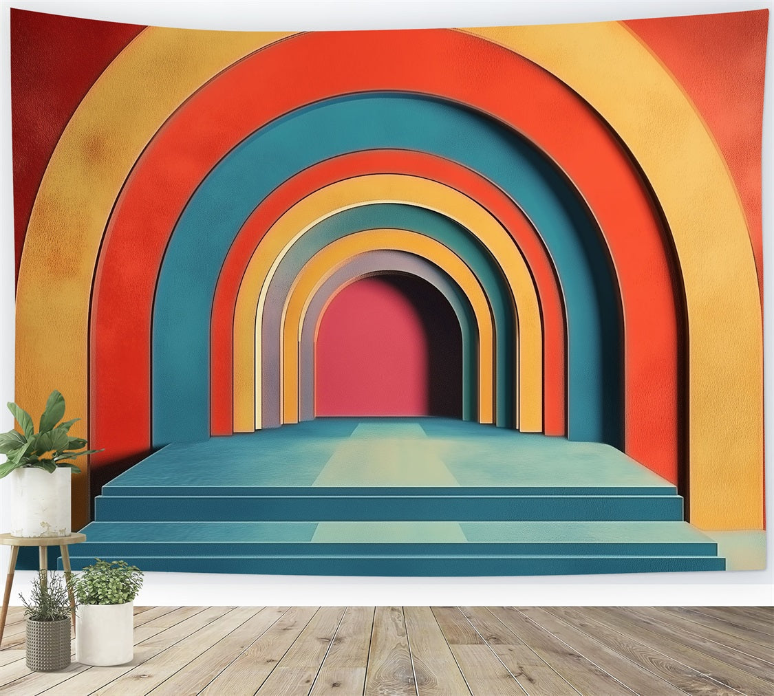 Modern Artistic Rainbow Arches Retro Boho Backdrop UK BRP10-114