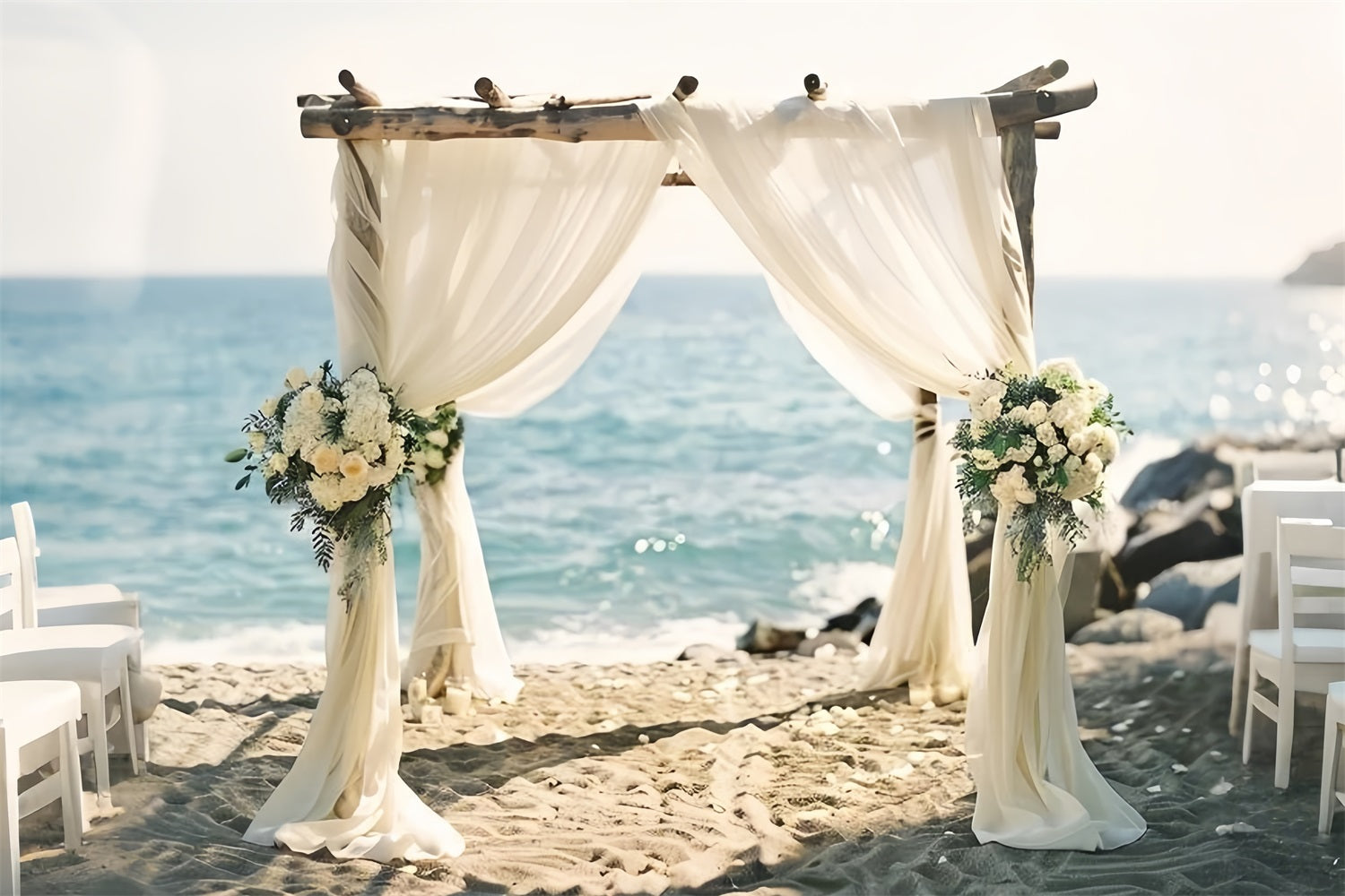 Romantic Seaside Arch Floral Boho Backdrop UK BRP10-115