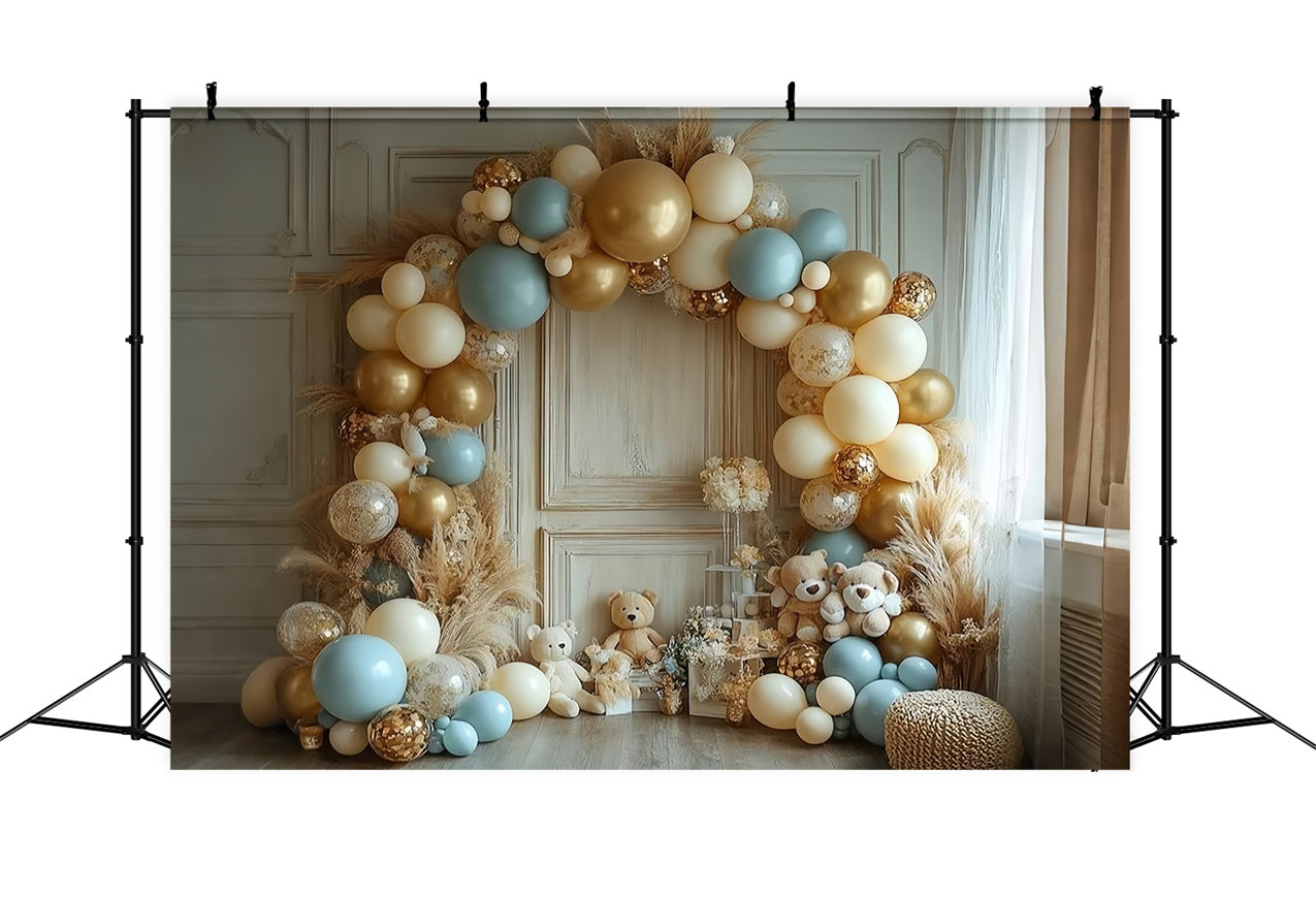 Luxurious Balloon Arch Bears Boho Backdrop UK BRP10-117