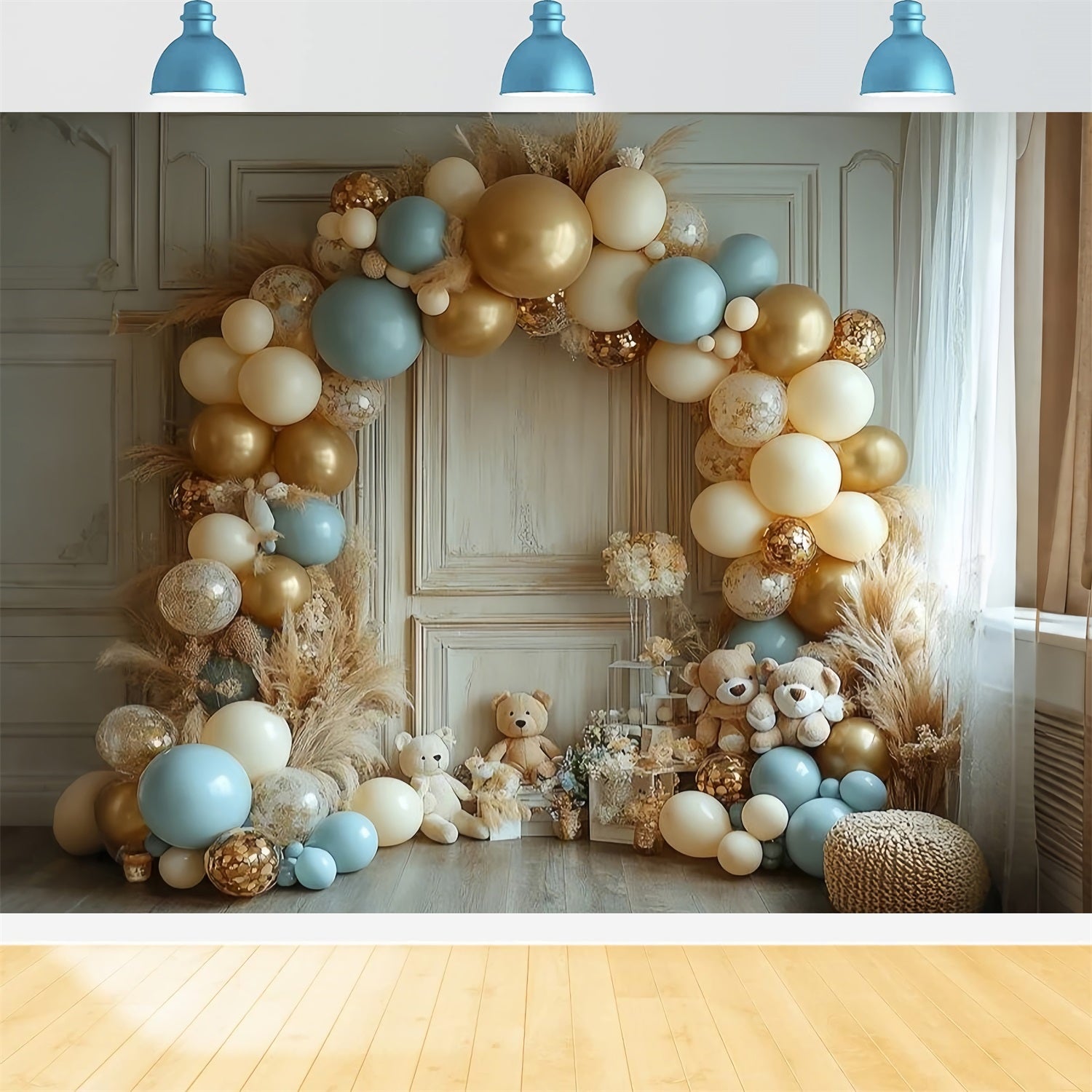 Luxurious Balloon Arch Bears Boho Backdrop UK BRP10-117