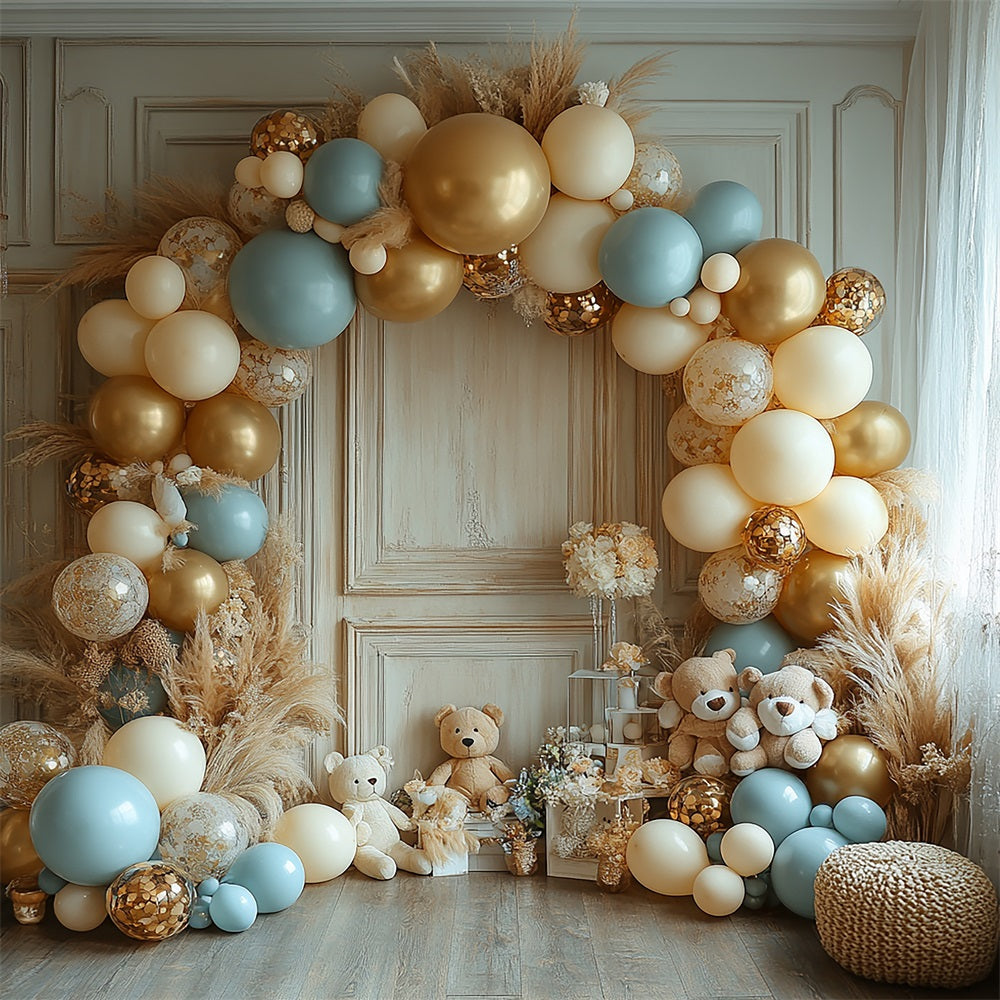 Luxurious Balloon Arch Bears Boho Backdrop UK BRP10-117