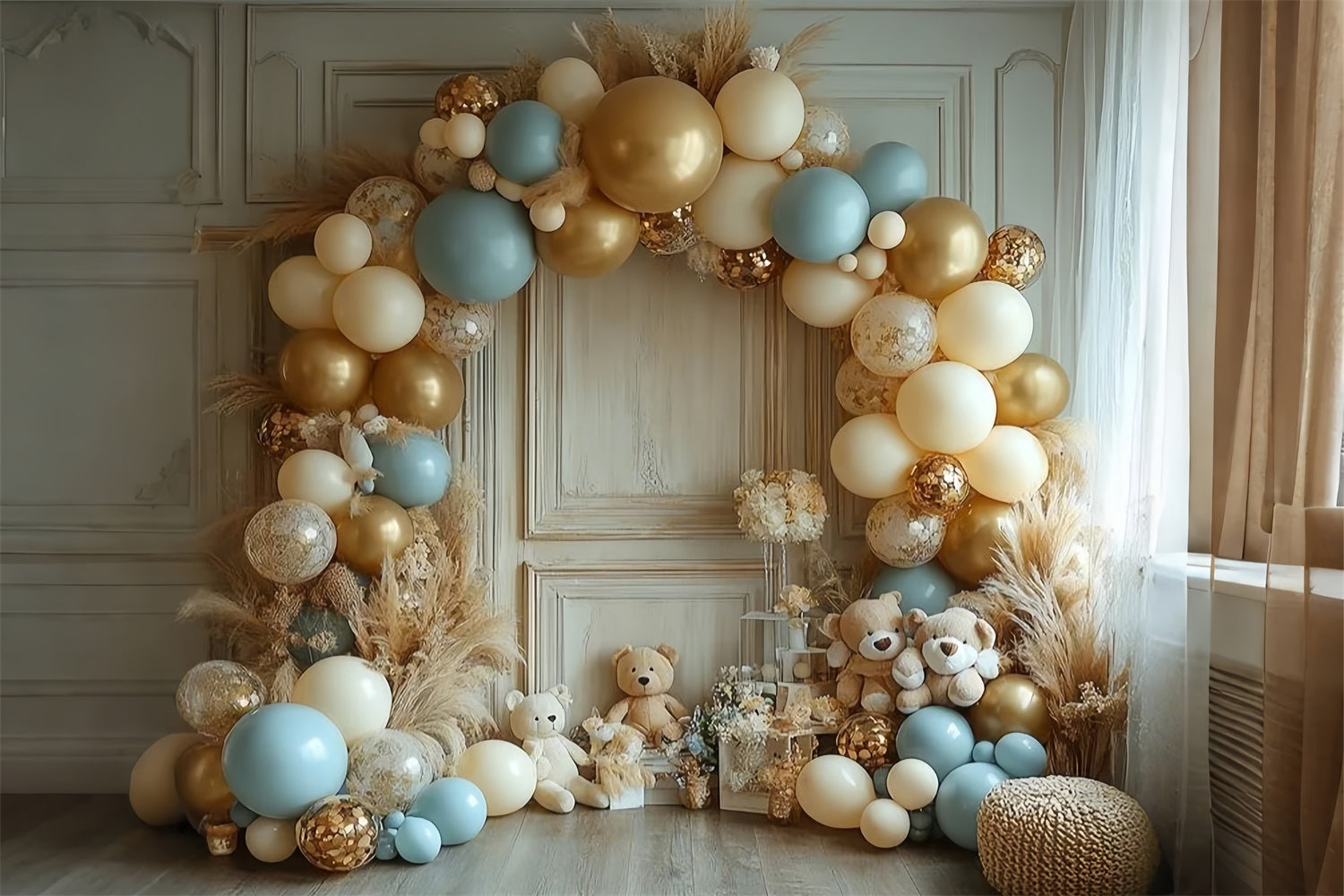 Luxurious Balloon Arch Bears Boho Backdrop UK BRP10-117