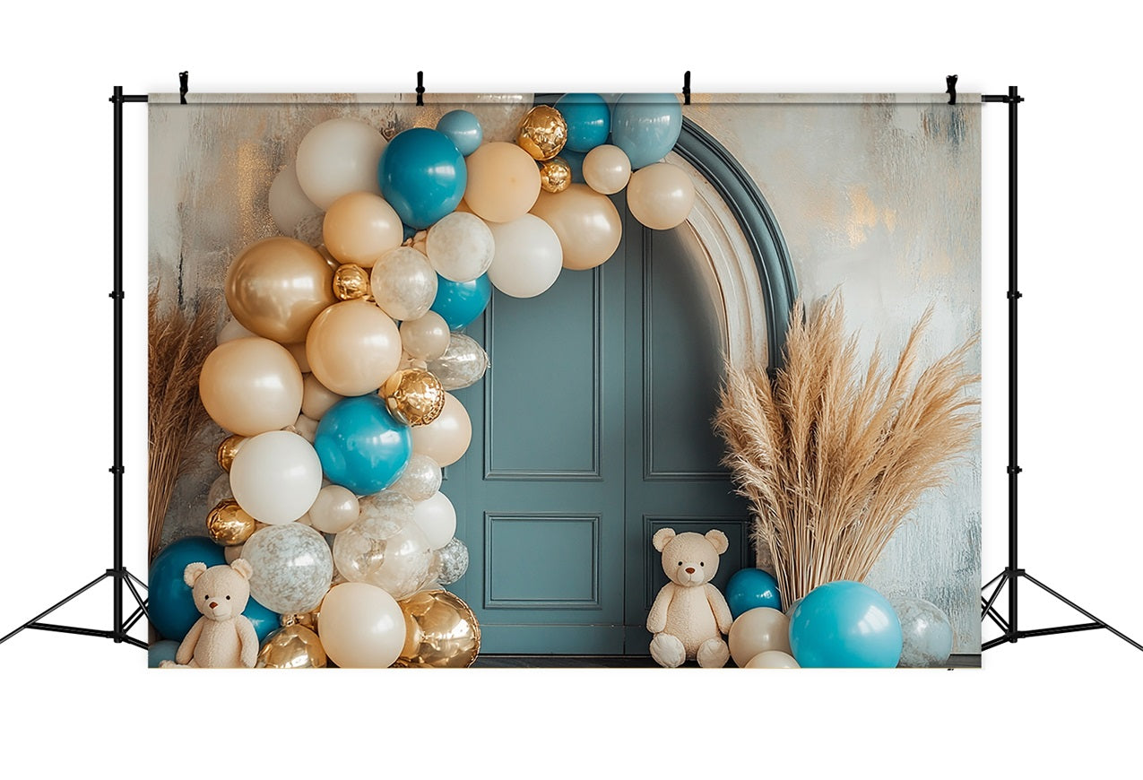 Cute Teddy Bear Balloon Arch Boho Backdrop UK BRP10-118