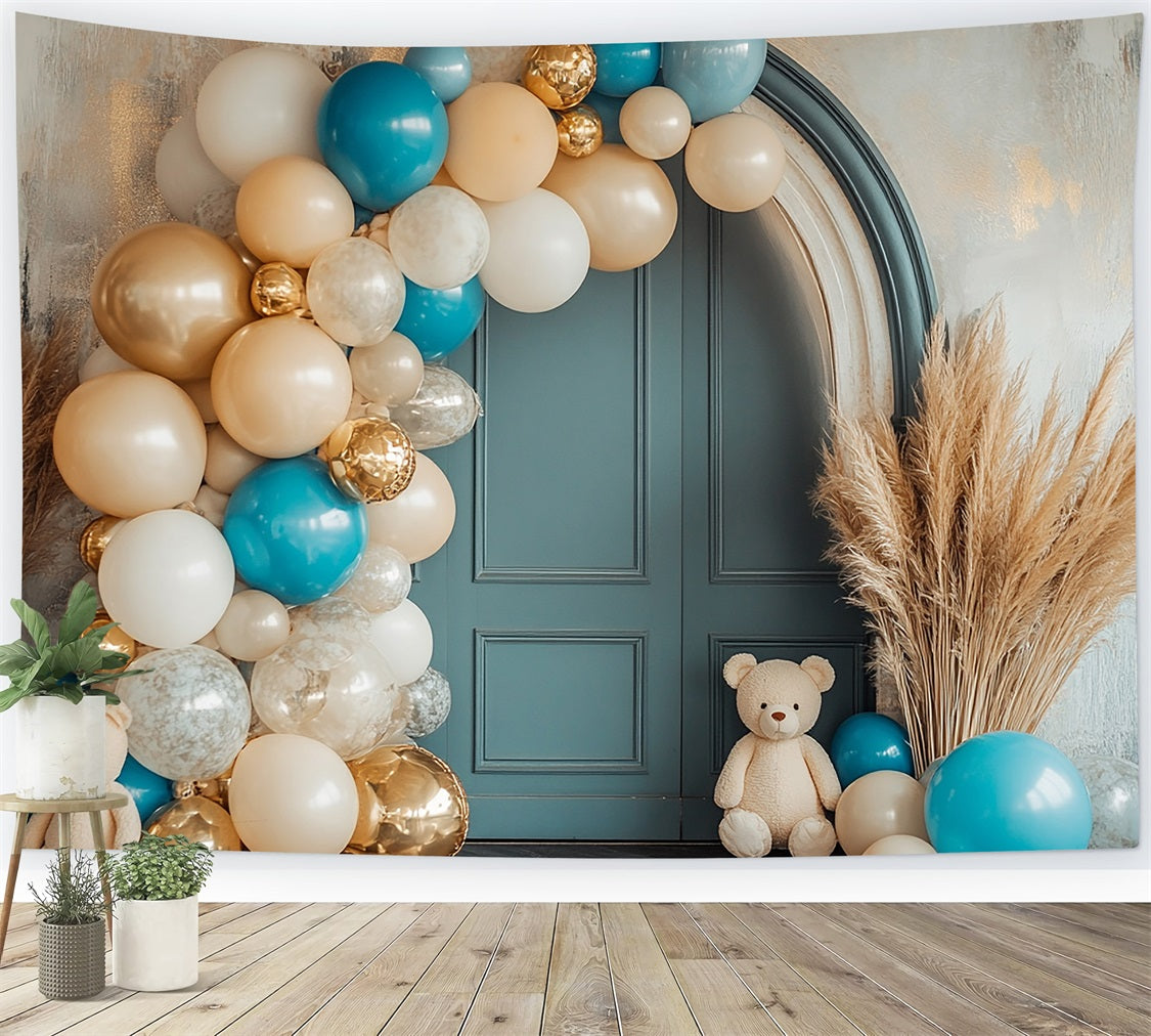 Cute Teddy Bear Balloon Arch Boho Backdrop UK BRP10-118