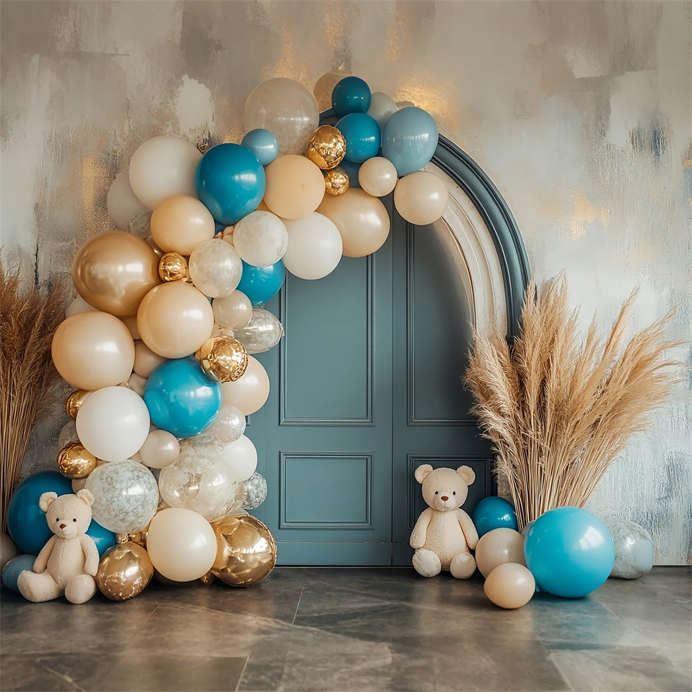 Cute Teddy Bear Balloon Arch Boho Backdrop UK BRP10-118