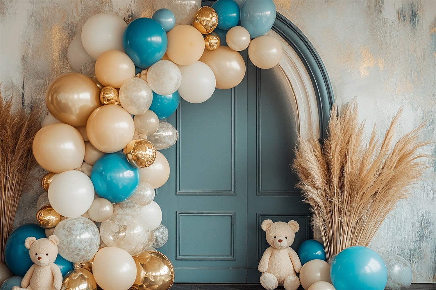 Cute Teddy Bear Balloon Arch Boho Backdrop UK BRP10-118