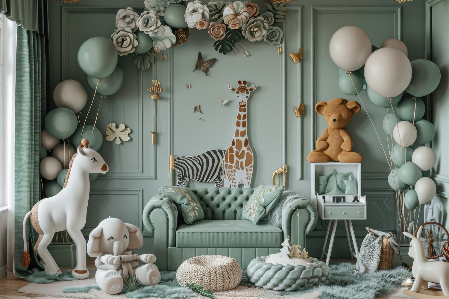 Balloon Animal Safari Nursery Boho Backdrop UK BRP10-119