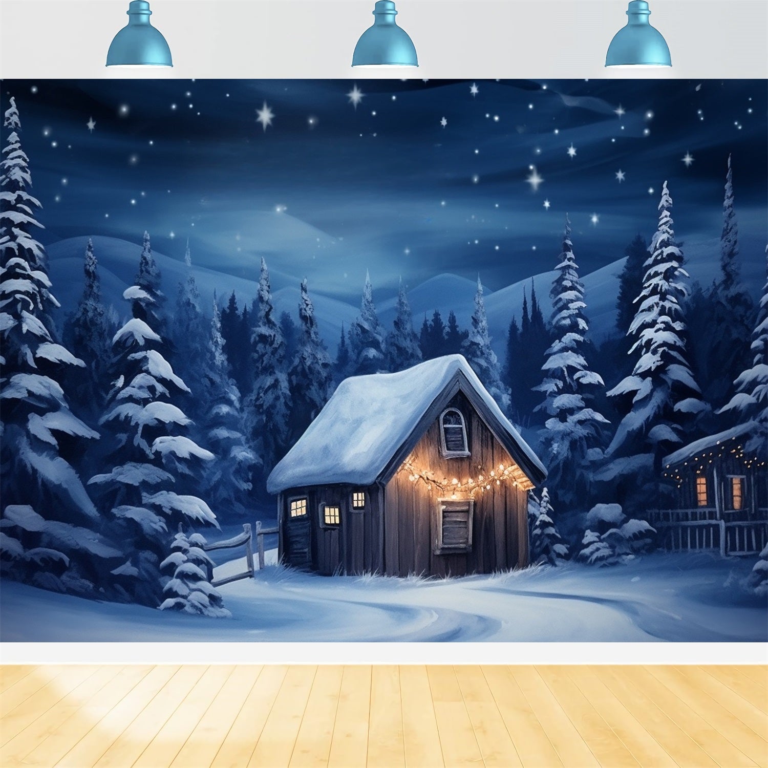 Winter Cozy House Decorated Warm Lights Backdrop UK BRP10-12