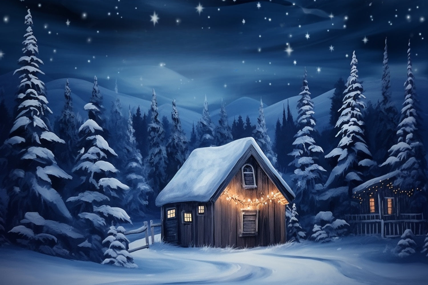 Winter Cozy House Decorated Warm Lights Backdrop UK BRP10-12