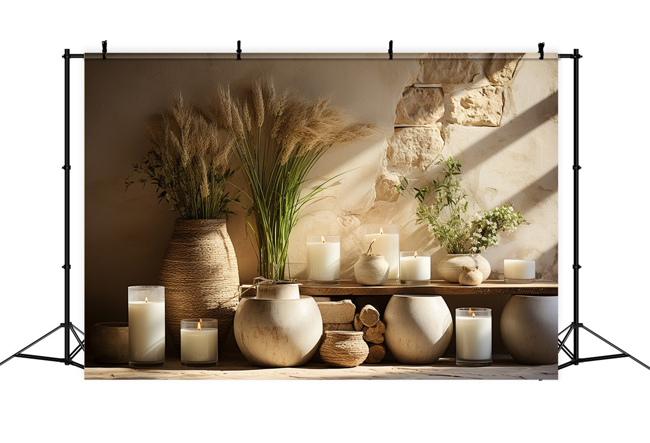 Earthy Vase Candles Arrangement Boho Backdrop UK BRP10-122