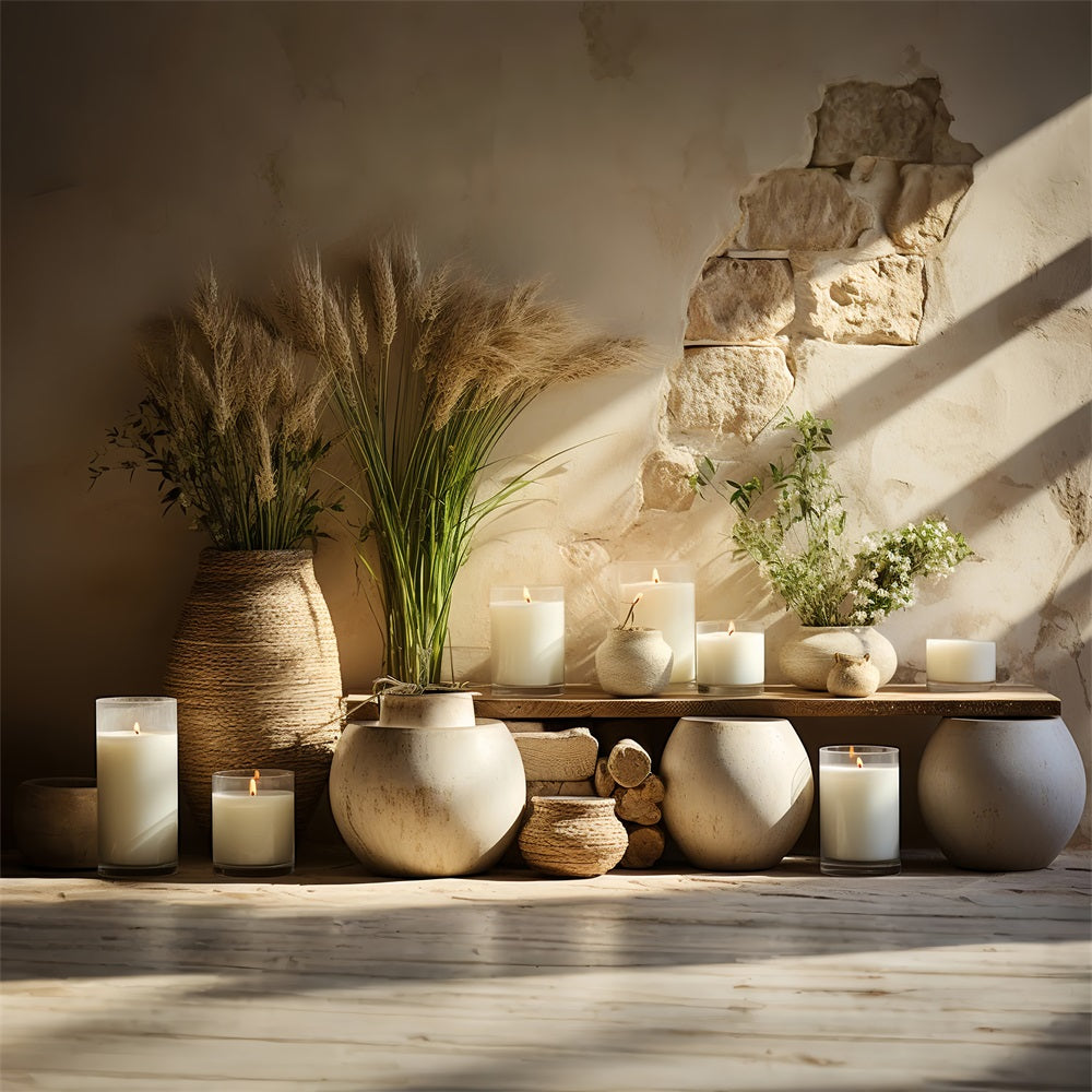 Earthy Vase Candles Arrangement Boho Backdrop UK BRP10-122