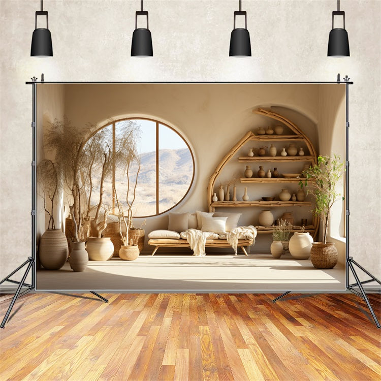 Boho Inspired Room Wooden Shelves Backdrop UK BRP10-123