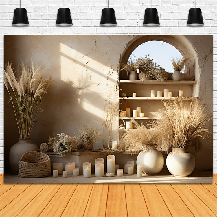 Elegant Candlelit Boho Pampas Grass Backdrop UK BRP10-125