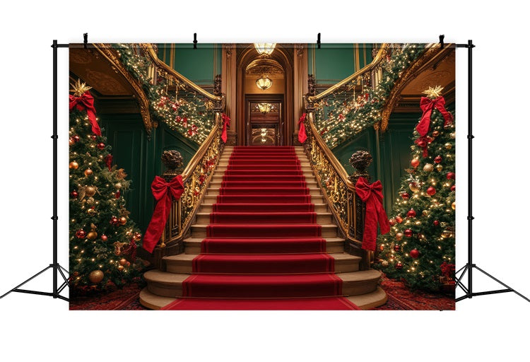 Christmas Photo Backdrop Stairs Twinkling Lights Ornaments Backdrop UK BRP10-127