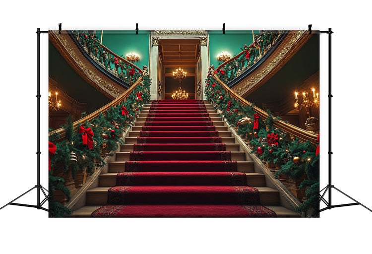 Christmas Backdrops Stairs Greenery Baubles Backdrop UK BRP10-128