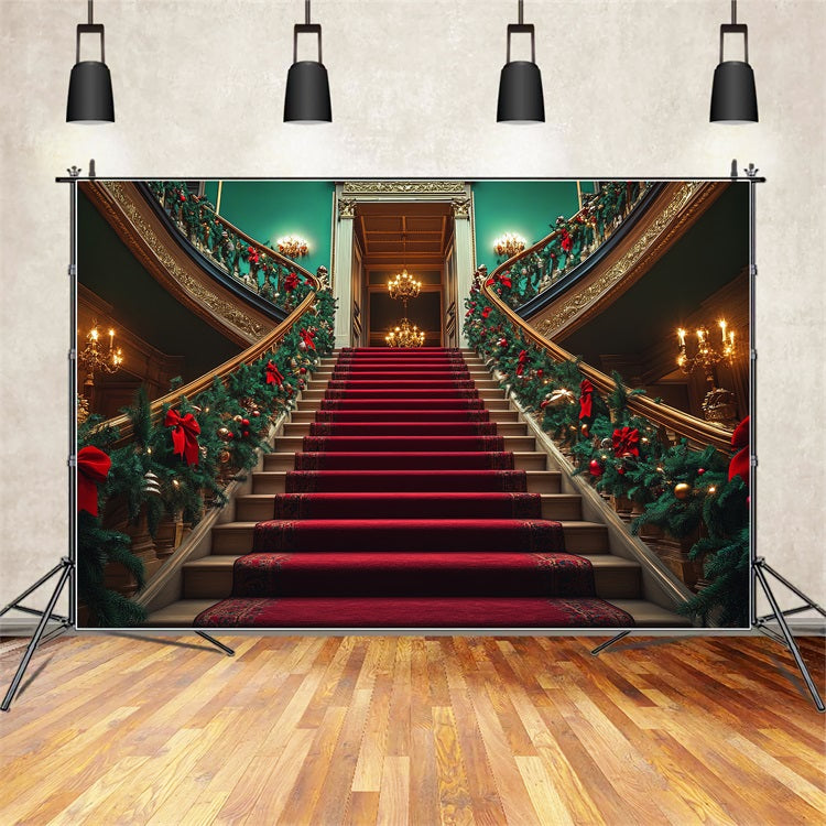 Christmas Backdrops Stairs Greenery Baubles Backdrop UK BRP10-128