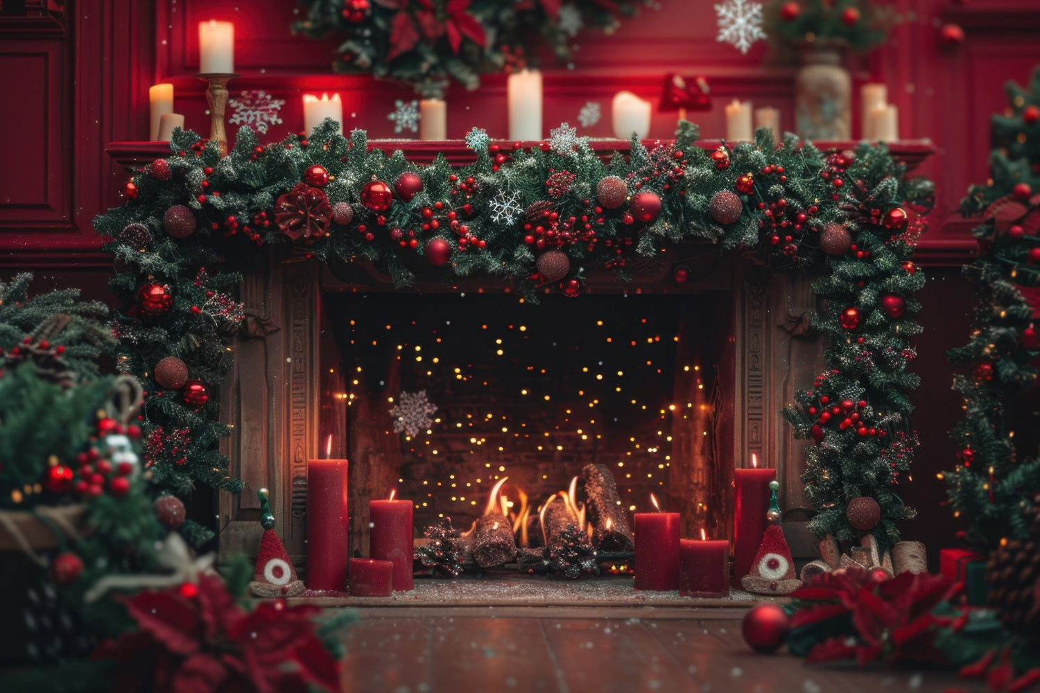 Christmas Backdrop Photography Fireplace Scene Backdrop UK BRP10-130