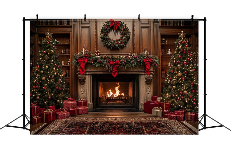 Christmas Photography Backdrops Adorned Fireplace Backdrop UK BRP10-131