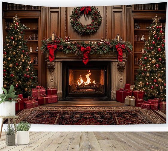 Christmas Photography Backdrops Adorned Fireplace Backdrop UK BRP10-131