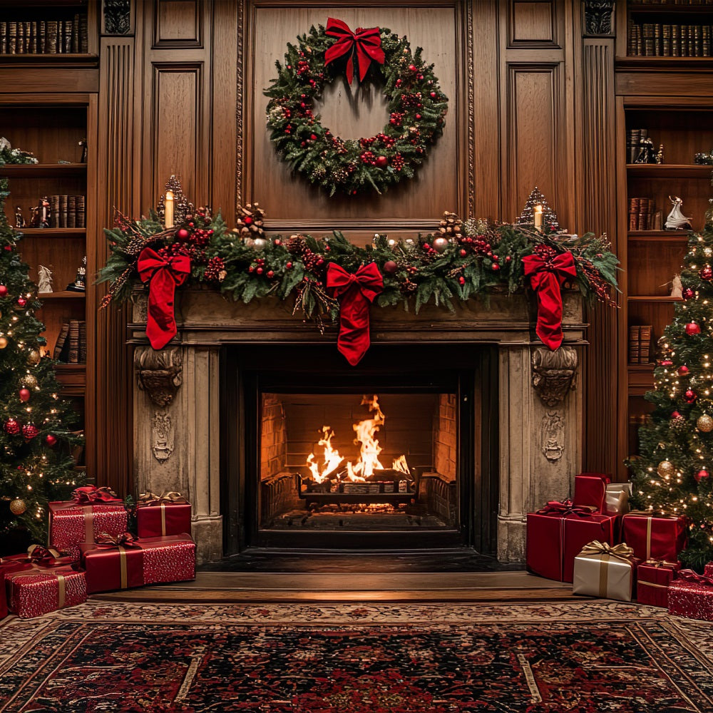 Christmas Photography Backdrops Adorned Fireplace Backdrop UK BRP10-131