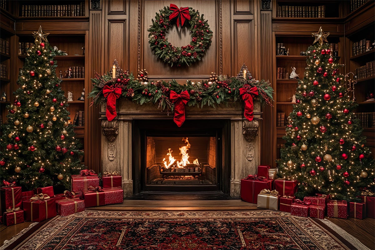 Christmas Photography Backdrops Adorned Fireplace Backdrop UK BRP10-131