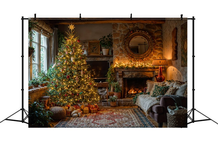 Christmas Backdrop Fireplace Tree Ambiance Backdrop UK BRP10-132