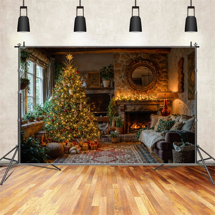 Christmas Backdrop Fireplace Tree Ambiance Backdrop UK BRP10-132