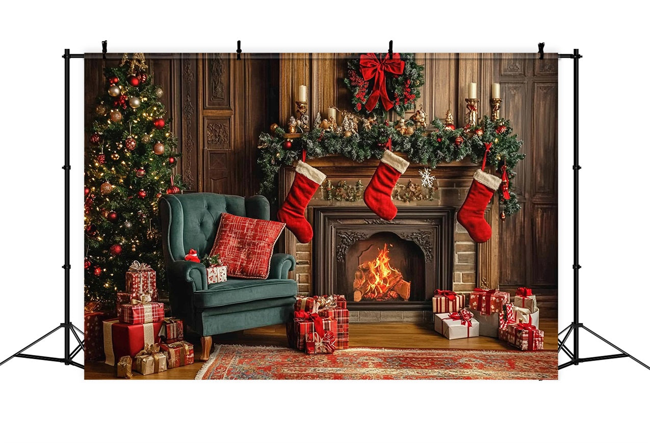 Christmas Backdrop Fireplace Stockings Backdrop UK BRP10-133