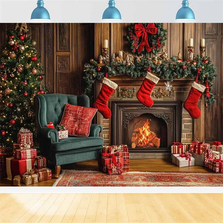 Christmas Backdrop Fireplace Stockings Backdrop UK BRP10-133