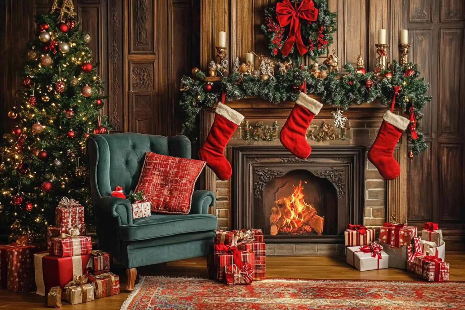 Christmas Backdrop Fireplace Stockings Backdrop UK BRP10-133