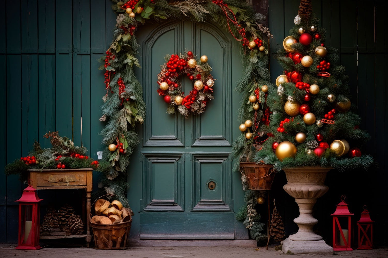 Christmas Backdrops Green Doorway Backdrop UK BRP10-136