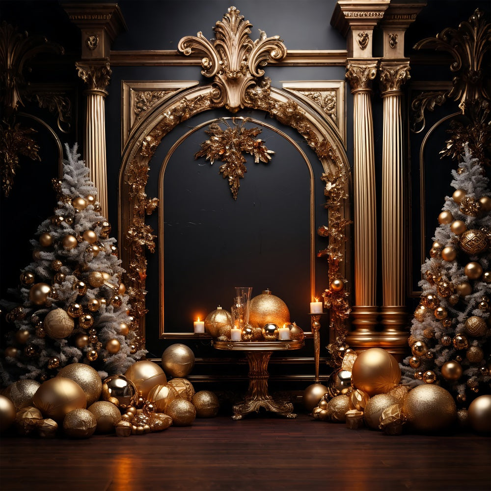 Photography Christmas Backdrops Gold White Ornaments Backdrop UK BRP10-137