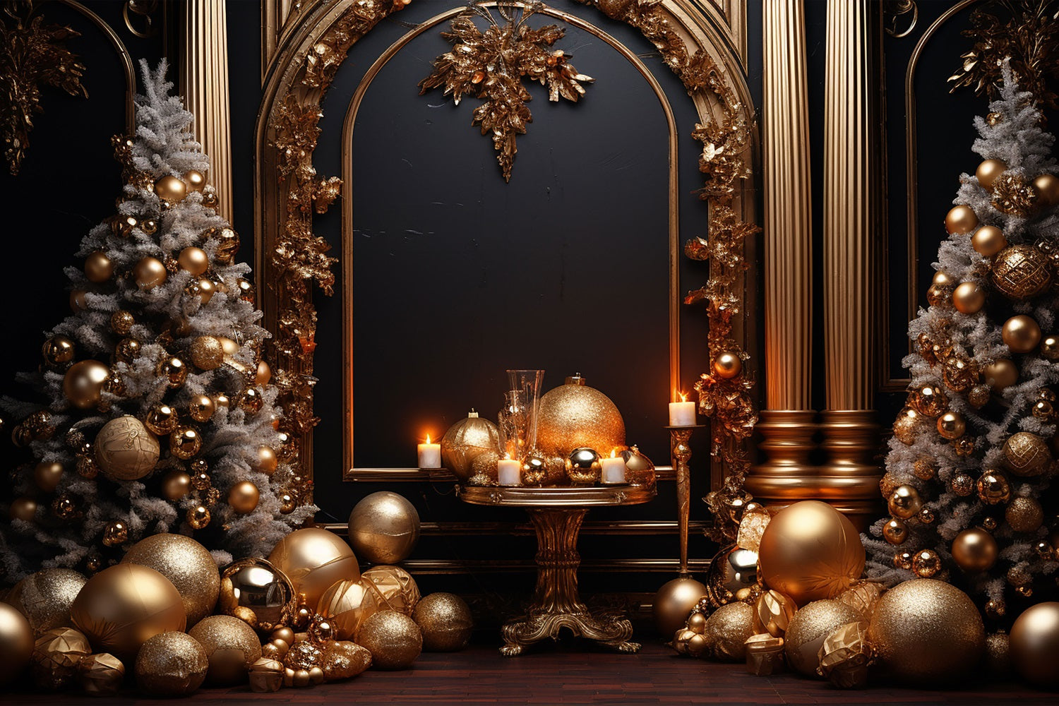 Photography Christmas Backdrops Gold White Ornaments Backdrop UK BRP10-137