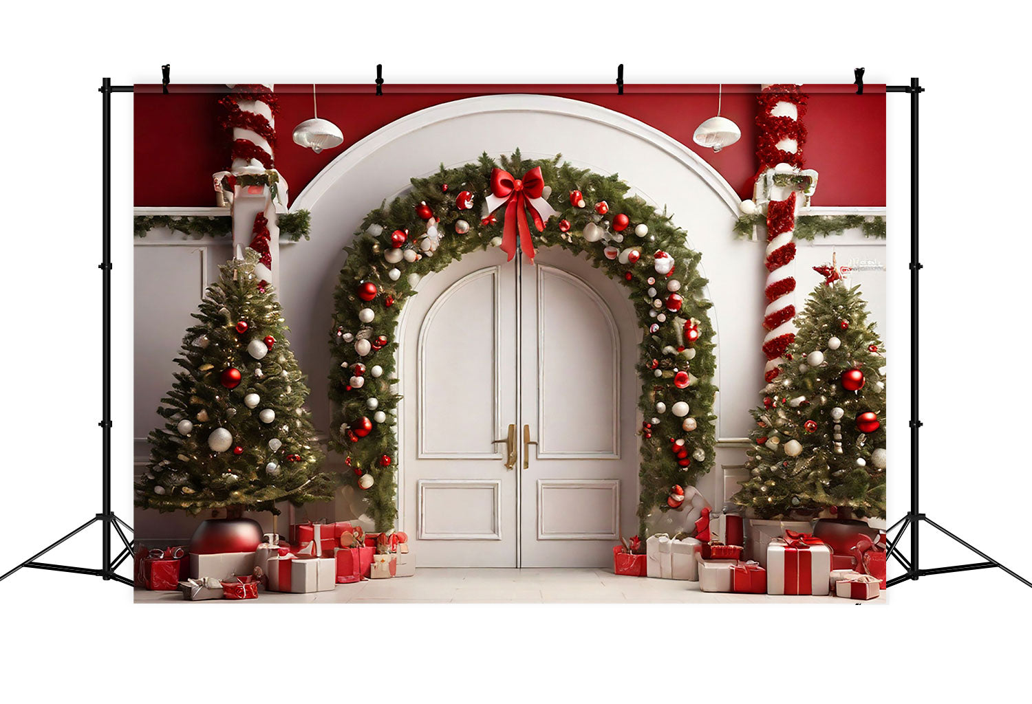 Christmas Backdrops Photography White Entrance Decorated Backdrop UK BRP10-139