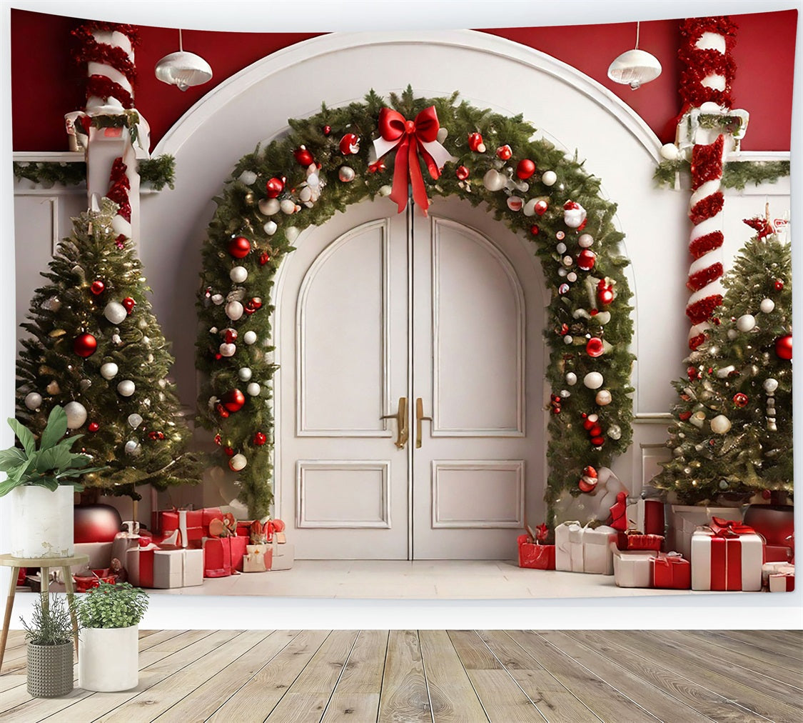 Christmas Backdrops Photography White Entrance Decorated Backdrop UK BRP10-139