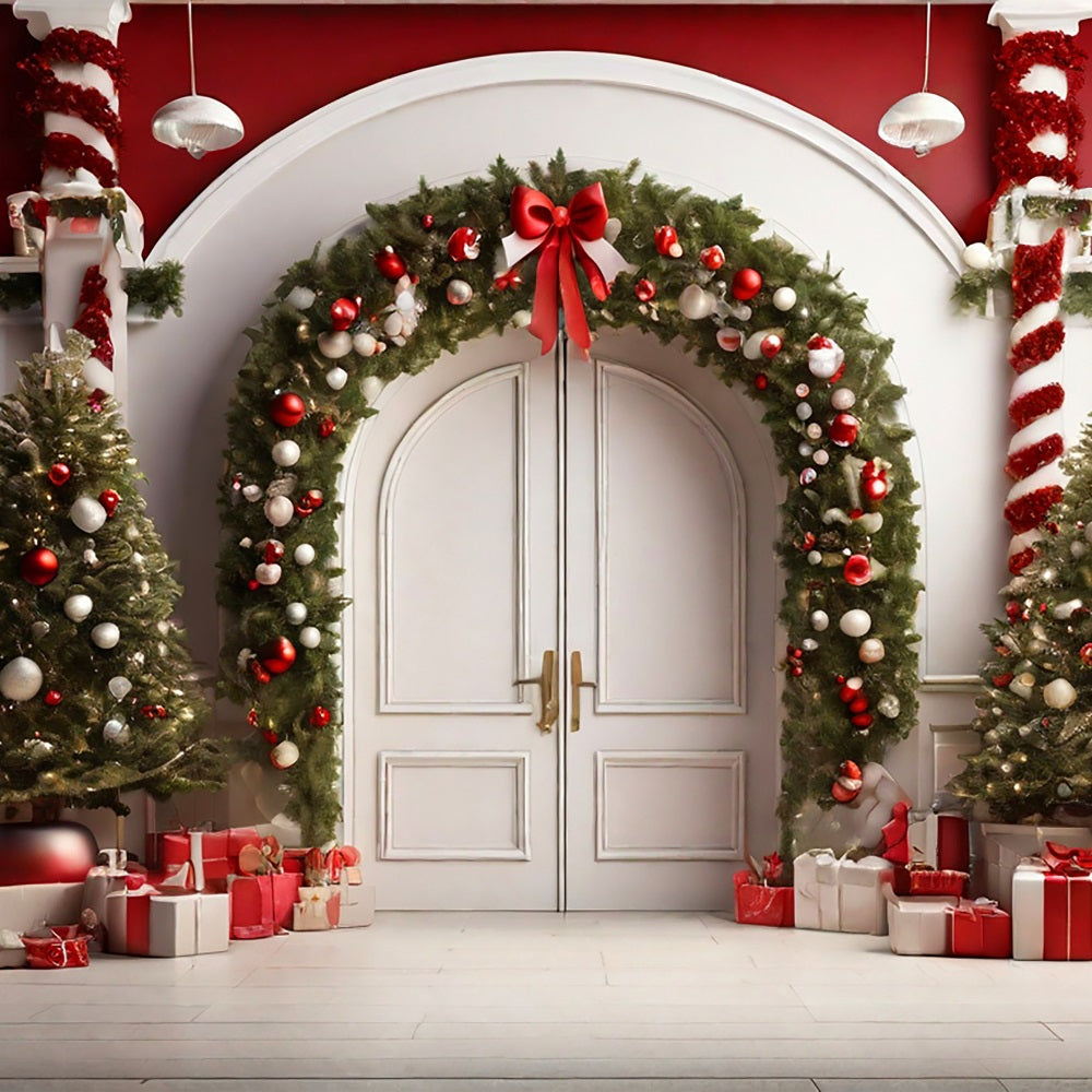 Christmas Backdrops Photography White Entrance Decorated Backdrop UK BRP10-139