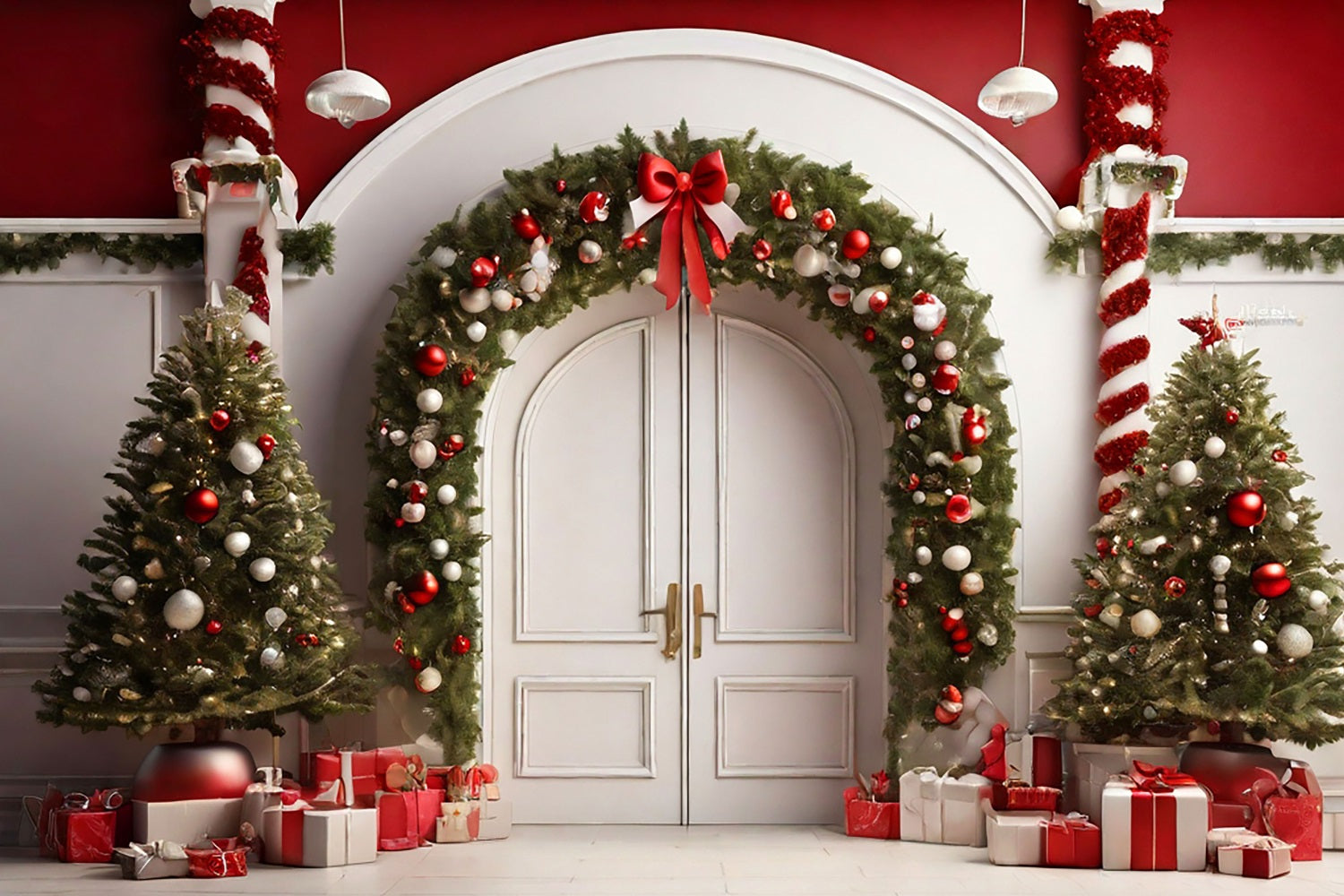 Christmas Backdrops Photography White Entrance Decorated Backdrop UK BRP10-139