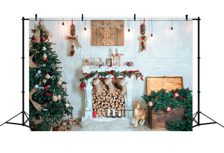 Christmas Picture Backdrop Wood Logs Ornaments Backdrop UK BRP10-143