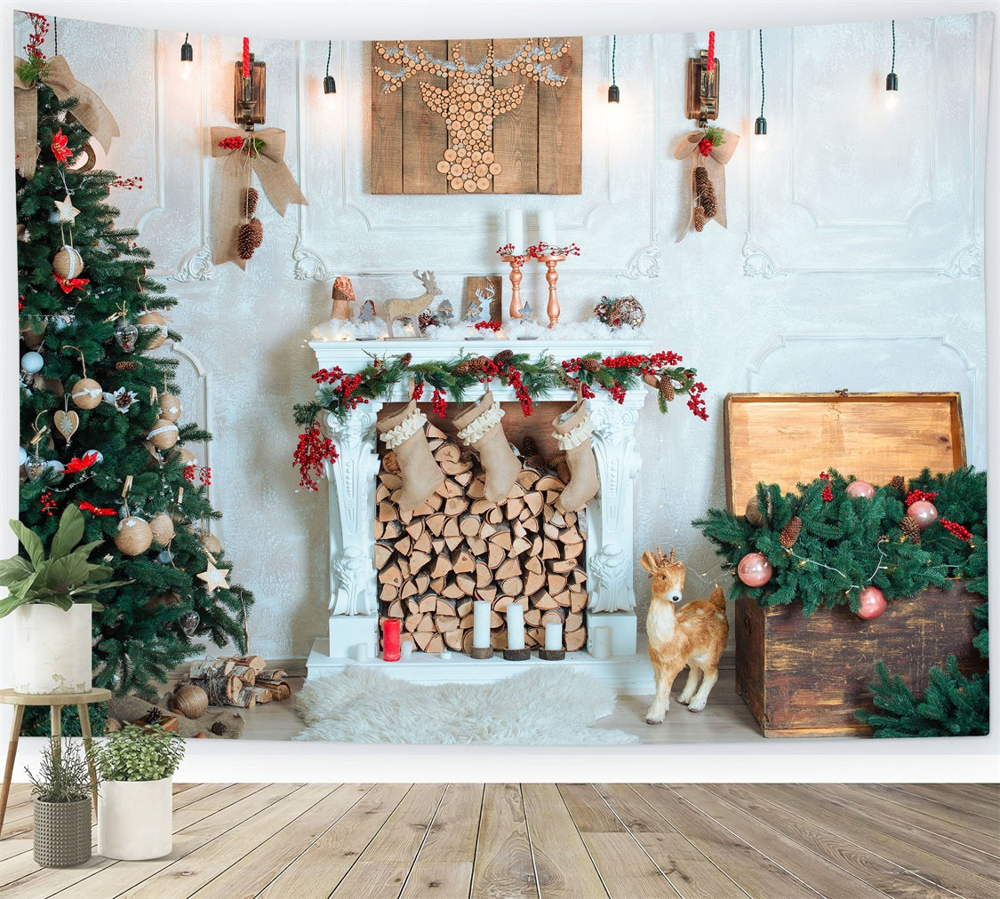 Christmas Picture Backdrop Wood Logs Ornaments Backdrop UK BRP10-143