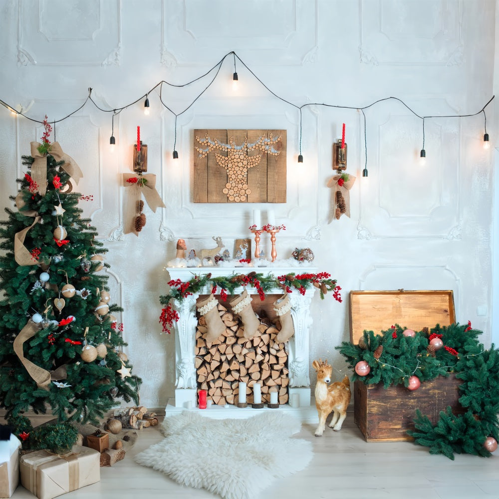 Christmas Picture Backdrop Wood Logs Ornaments Backdrop UK BRP10-143