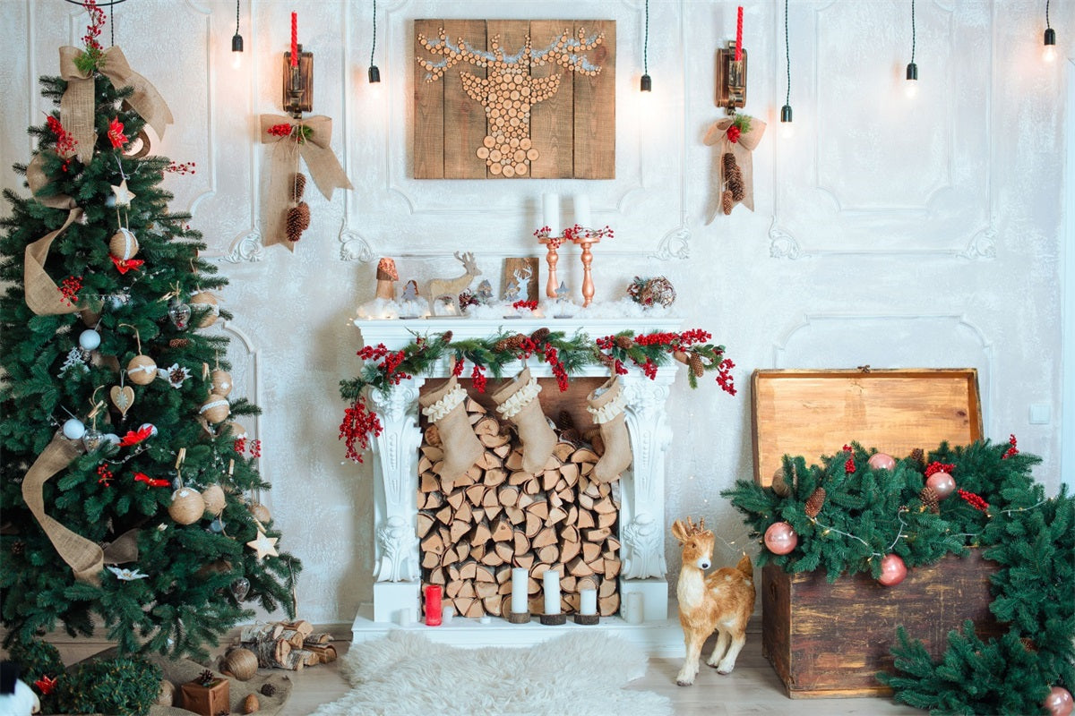 Christmas Picture Backdrop Wood Logs Ornaments Backdrop UK BRP10-143